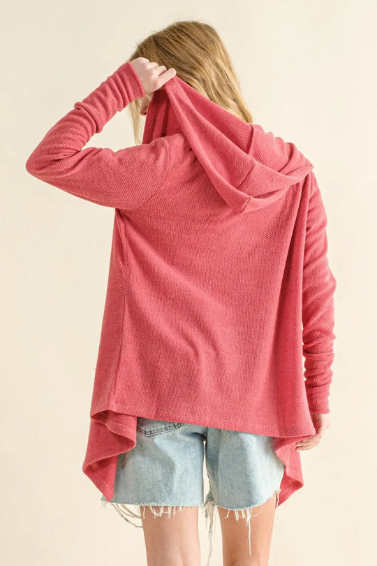Another view: Thermal Hooded Open Front Cardigan with Pockets