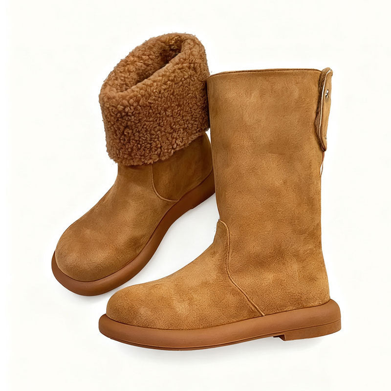 Women's Warm Mid-Calf Boots with Cotton Lining - Winter Slip-On Boots