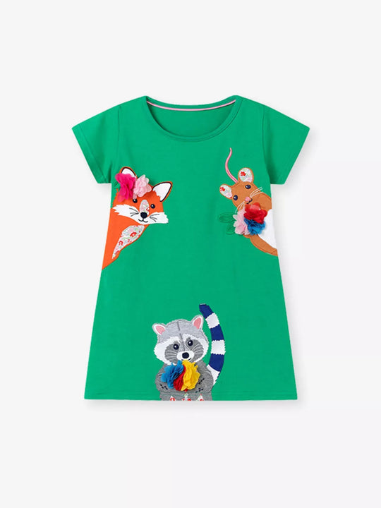 Another view: Girls' Cartoon Animal Cotton Dress