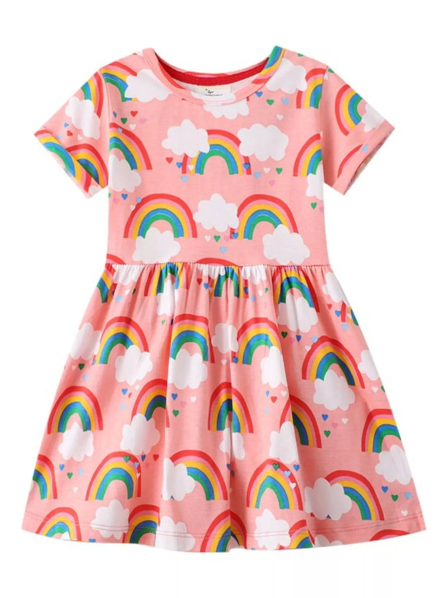 Kids' Rainbow-Print Cotton Dress – Multicolor