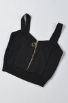 Zip-front cutout sleeveless ribbed-knit crop top