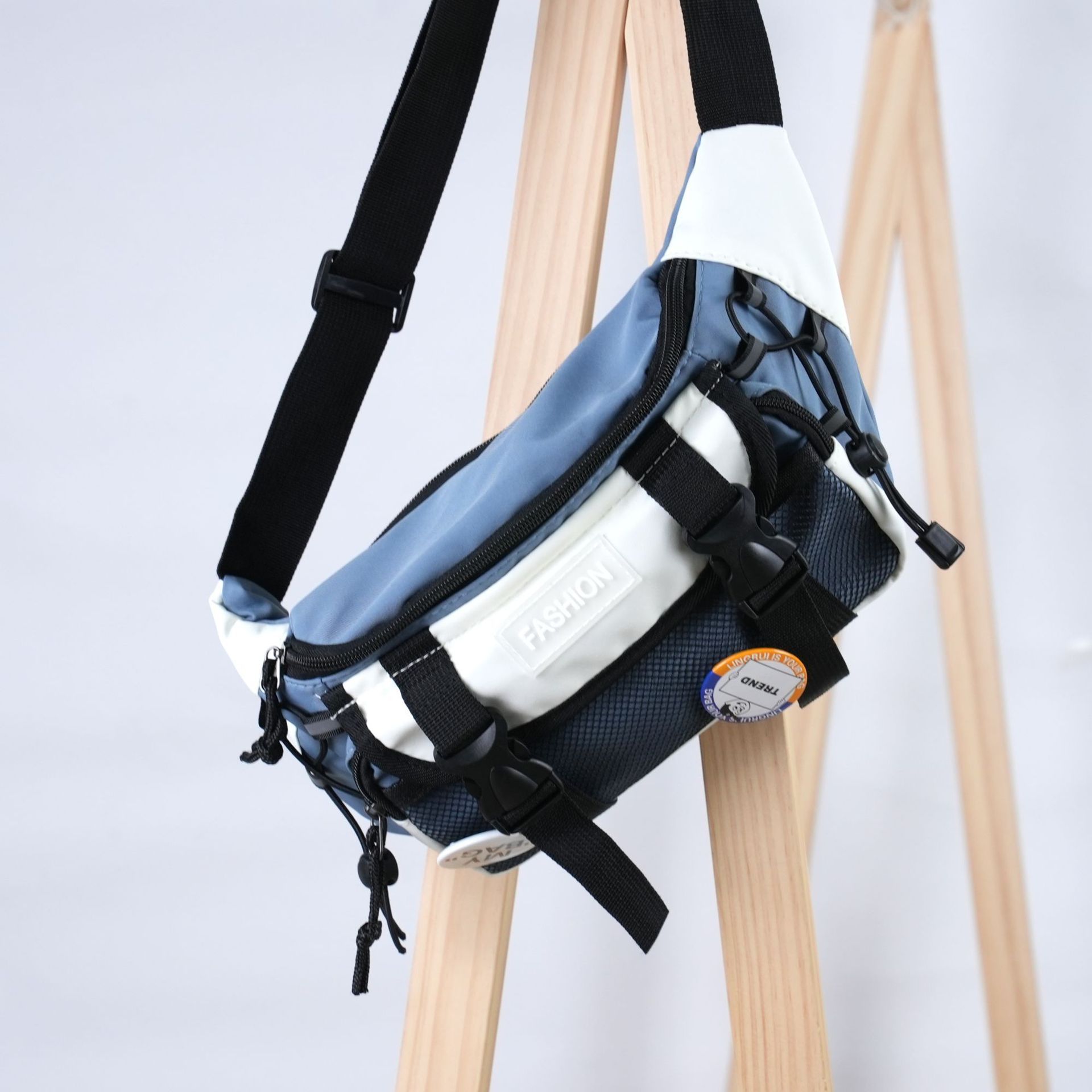 Men's Cartoon Medal Crossbody Bag - Streetwear Oxford Cloth Messenger Bag with Adjustable Strap