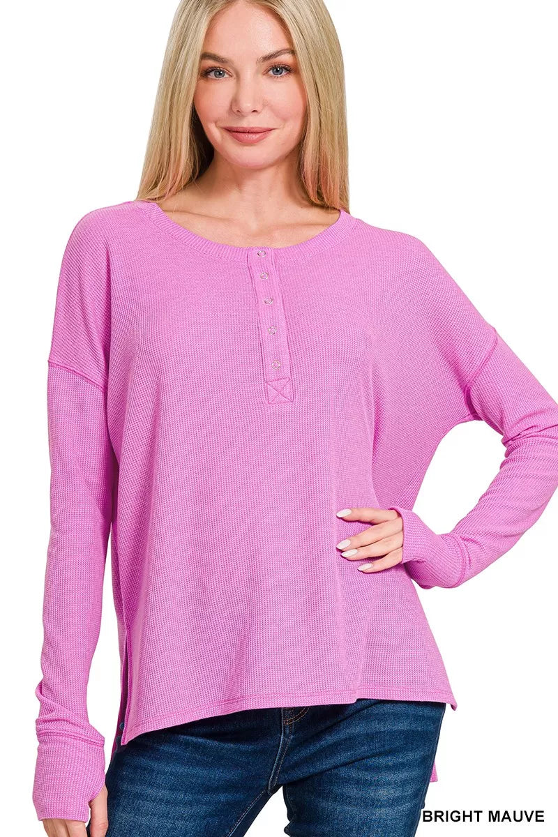 Waffle Thumb Hole Cuffs Henley Tee