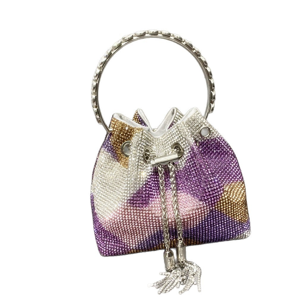 Diamond-Embellished Handle Tote Bag with Convertible Crossbody Strap | Women's Bucket Bag