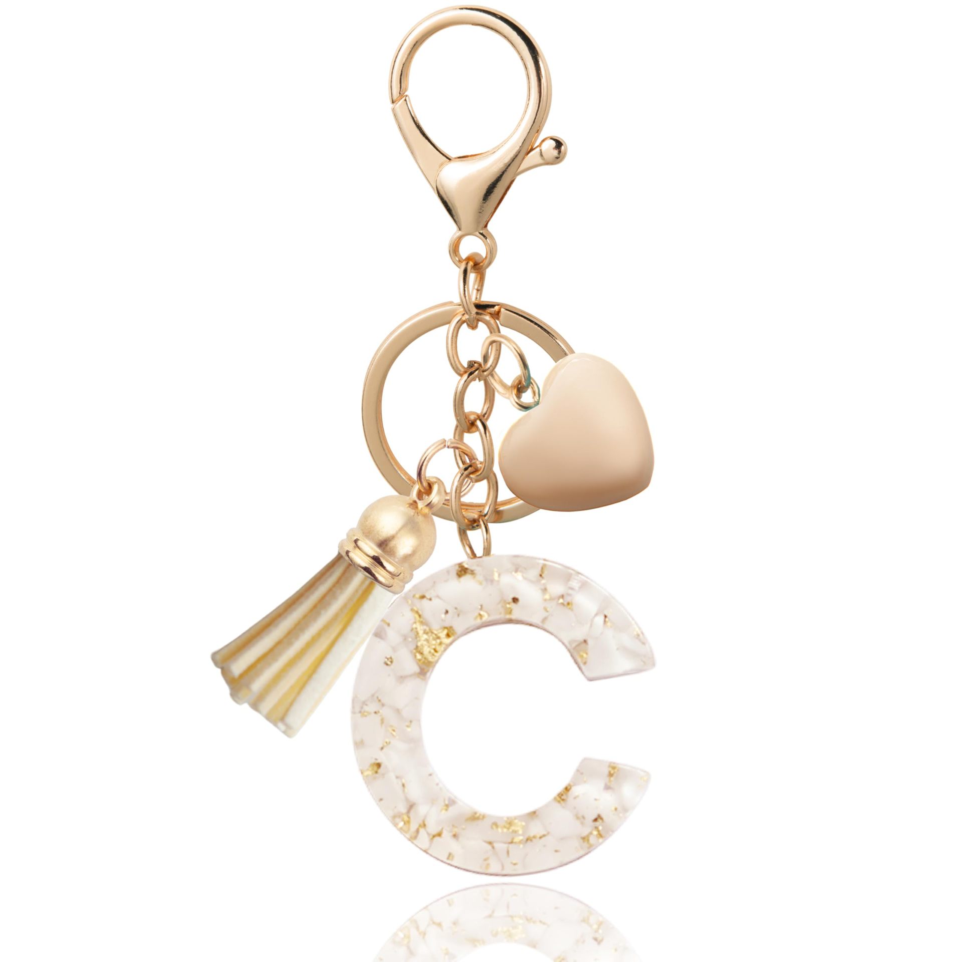 Personalized Heart Shell Letter Pendant Necklace with Tassel - A-Z Initial Charm