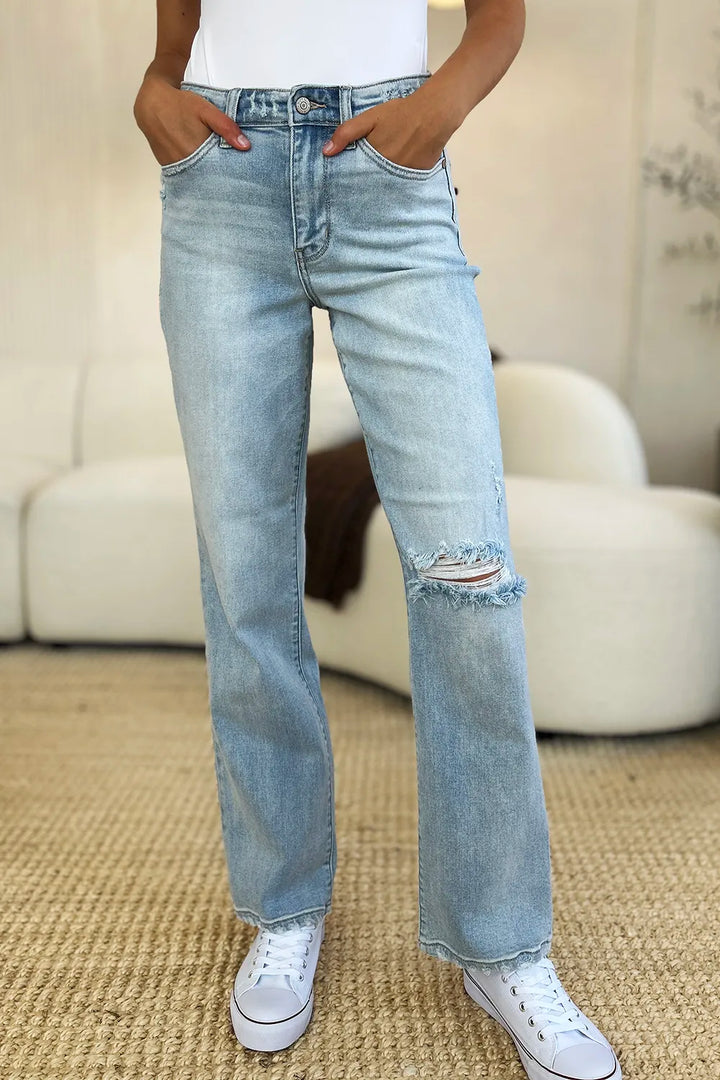 Judy Blue Sloane High-Rise Distressed Straight Jeans — product view 1