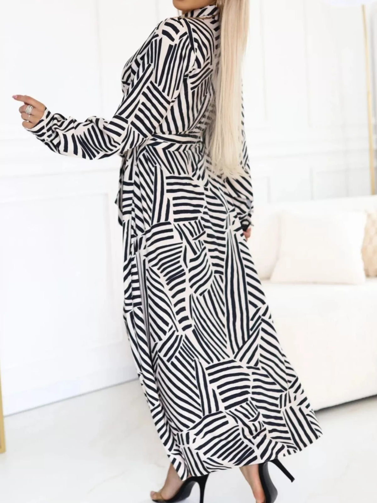 Zebra-Print Belted Maxi Shirt Dress