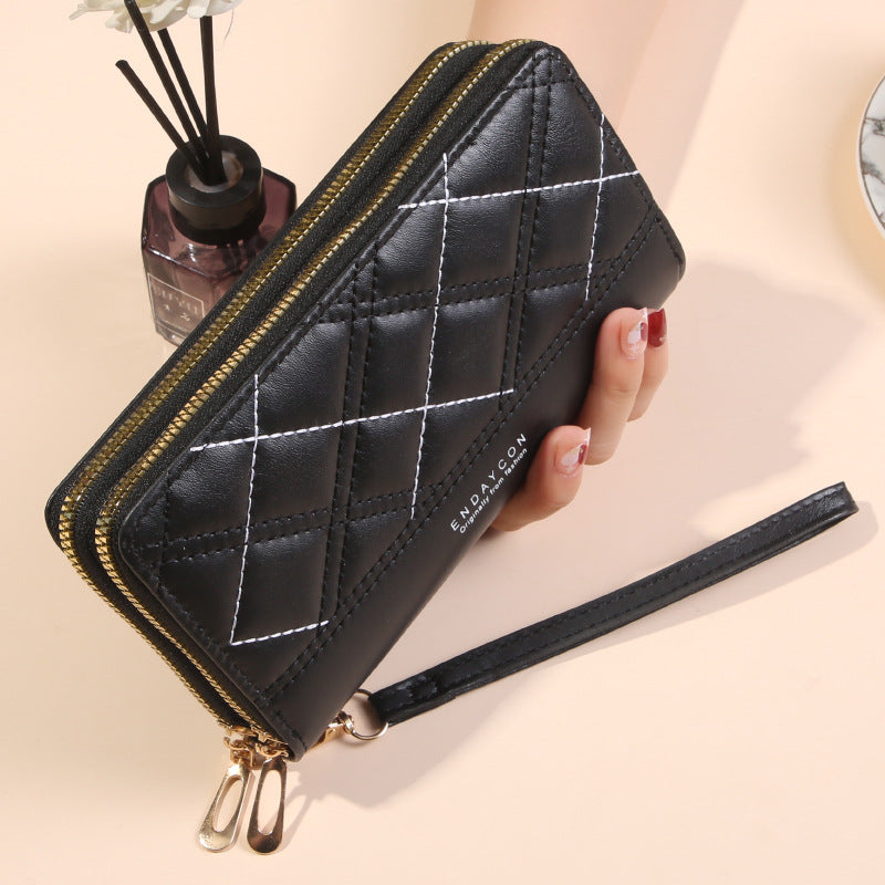 Women's Large Capacity Double Zipper Long Wallet – Quilted PVC Bifold Purse