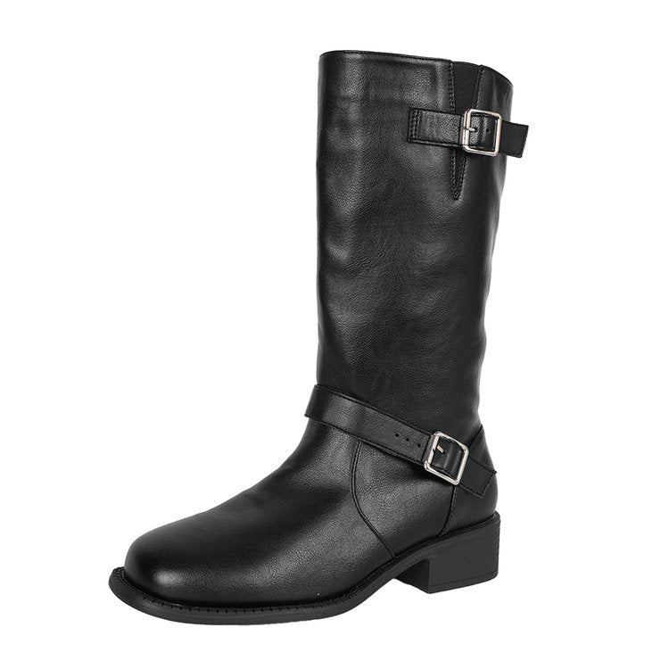 Women's Plus-Size Chunky Heel Zipper Thigh-High Boots – Synthetic Leather Over-the-Knee Boots