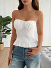 Ruched-bust ruffle-hem strapless top