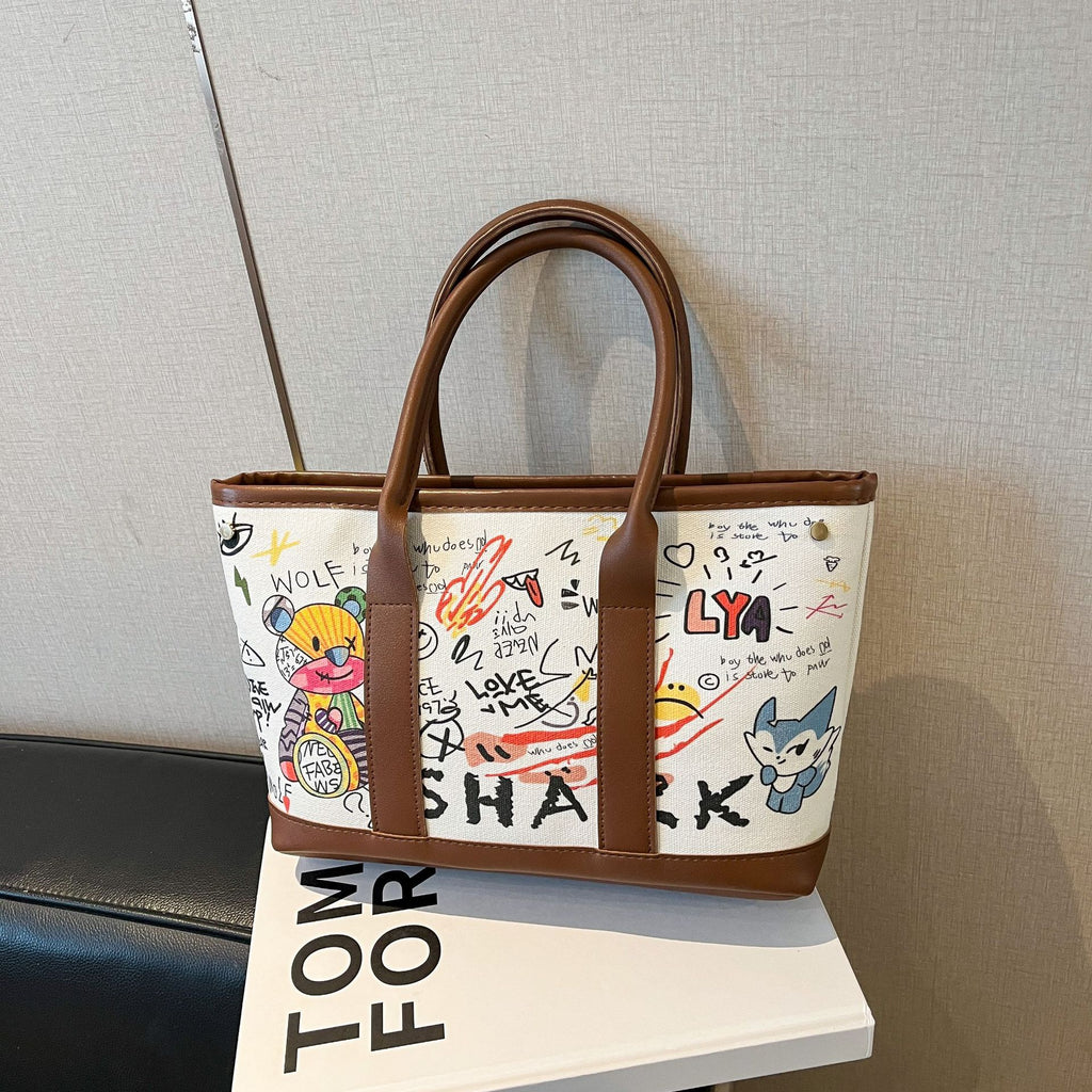 Women's Personalized Graffiti Crossbody Bag - Streetwear Bucket Style PU Leather