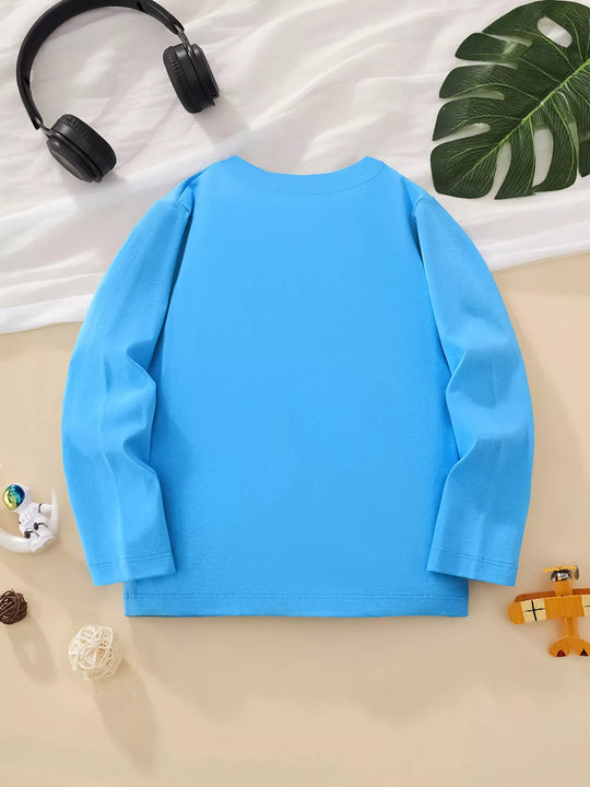 Another view: London Travel Print Cotton Long-Sleeve T-Shirt — Sky Blue