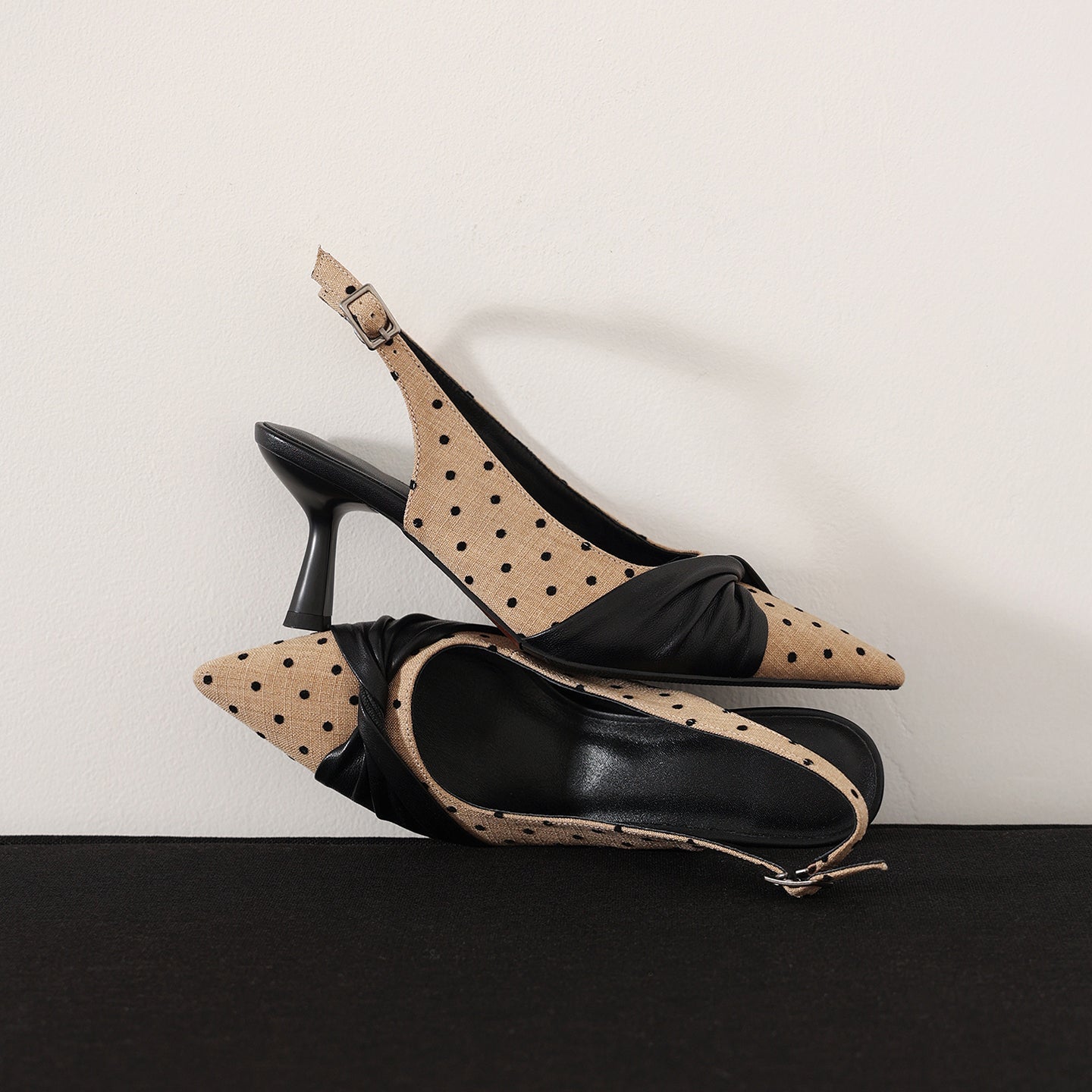 Women's Polka Dot Slingback Pumps | Pointed Toe Genuine Lambskin Heels