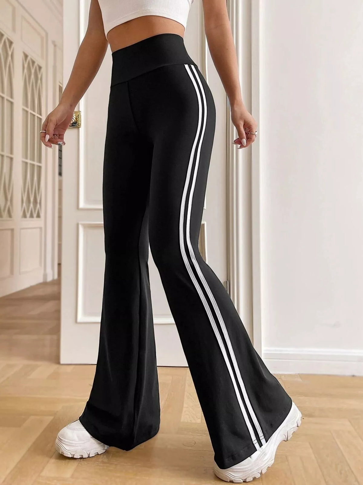 High-Waisted Side-Stripe Flare Active Pants