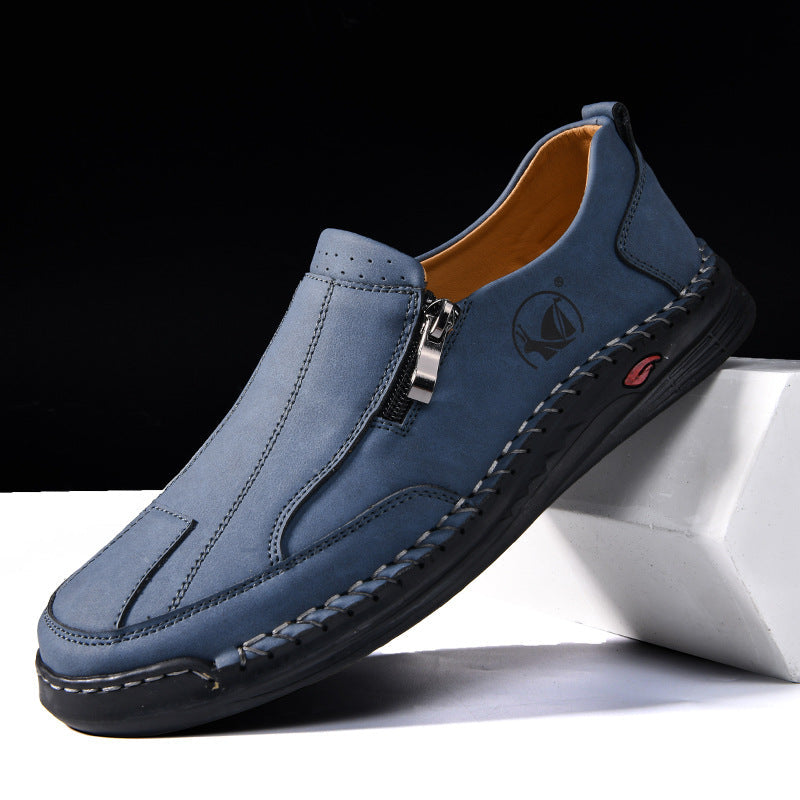 Men's Microfiber Leather Casual Shoes – Lace-Up Low-Top Sneakers with Rubber Sole