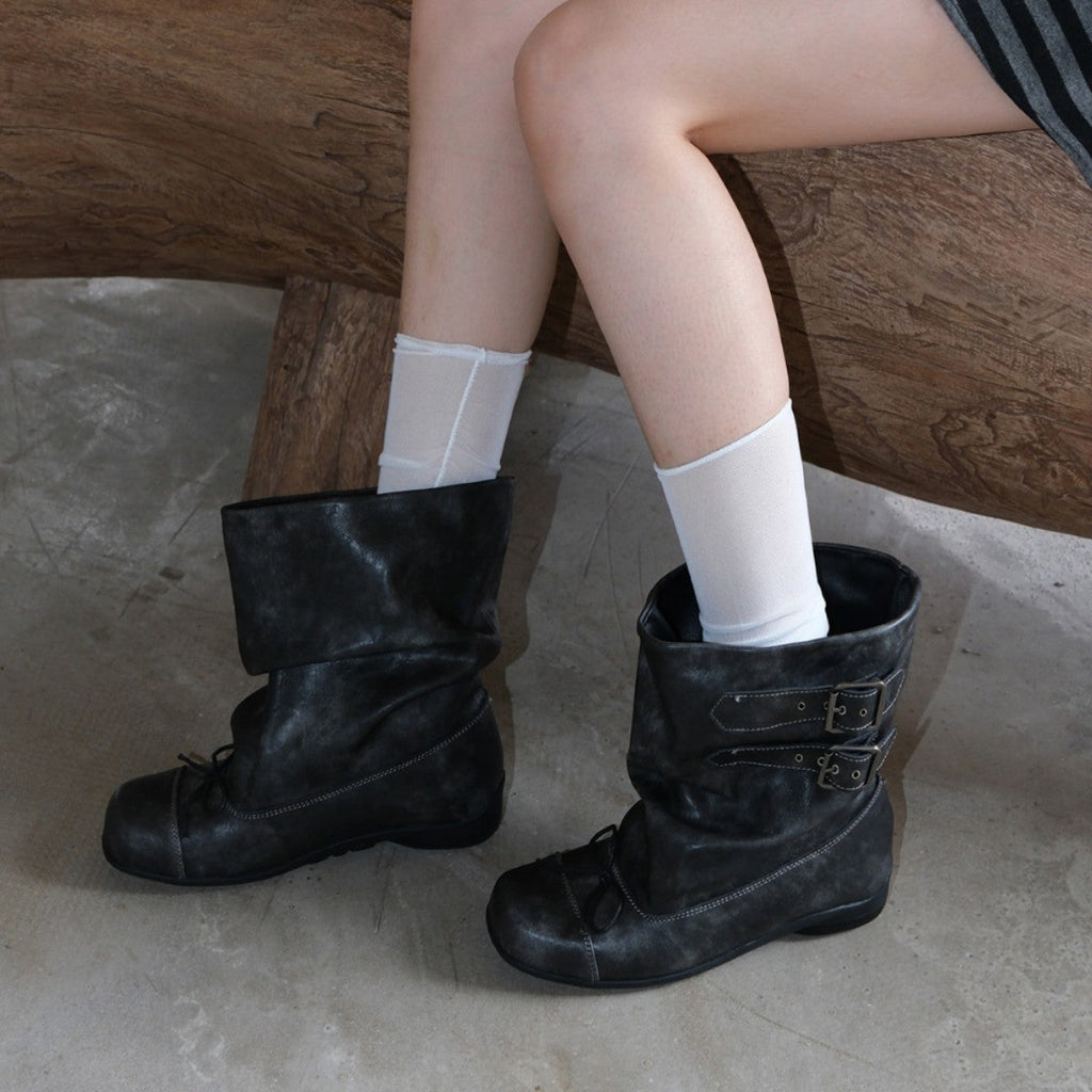 Women's Bow-tie Ankle Boots – Wide Calf Chunky Heel Slip-On Soft Sole