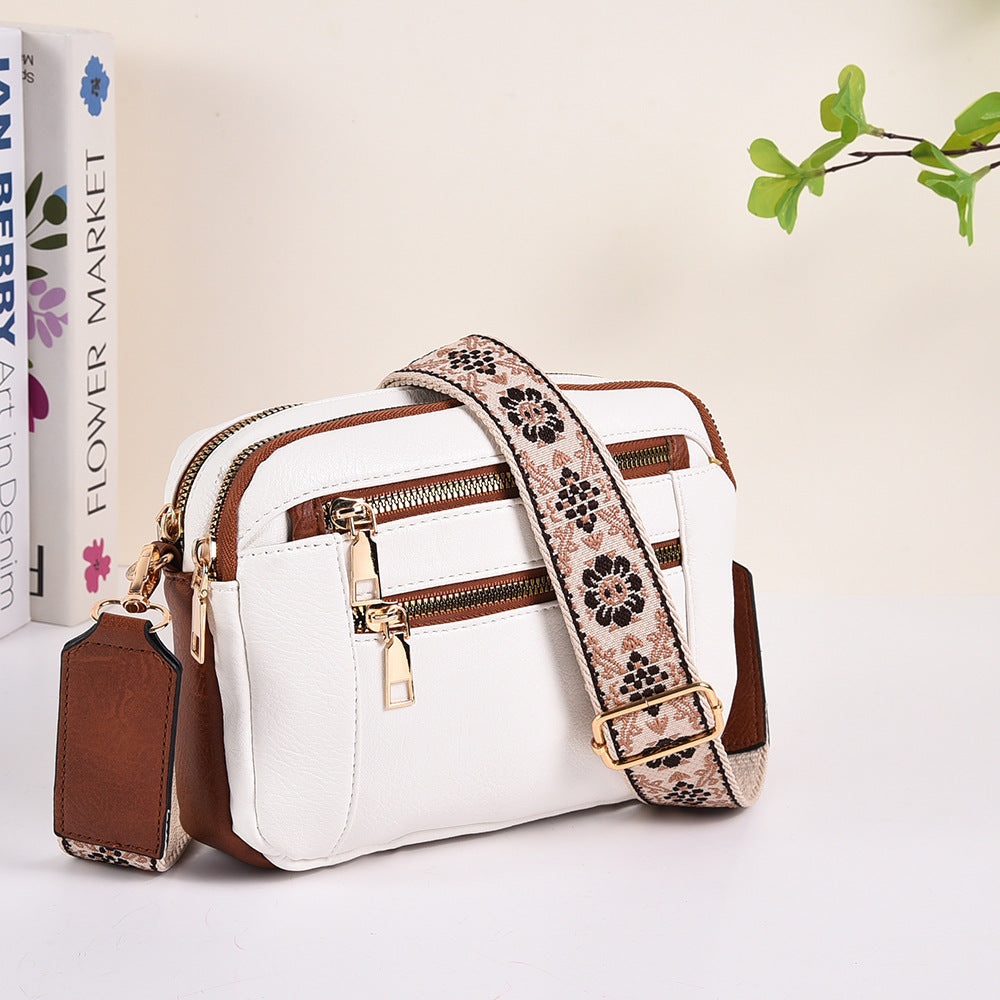 Women's Color Block PU Leather Crossbody Bag - Adjustable Strap Shoulder Bag with Zipper Closure