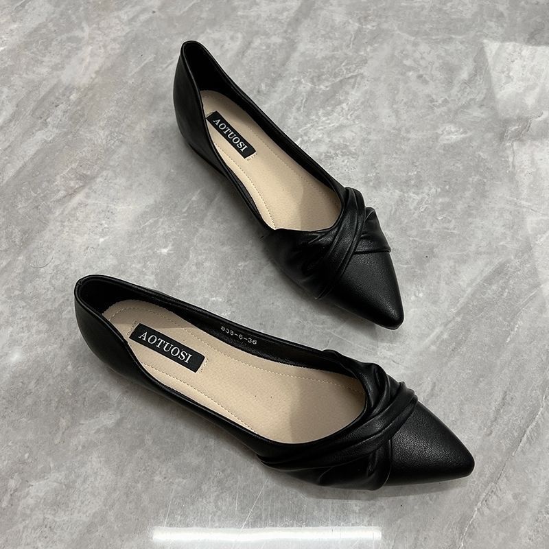 Chanel-Style Pointed-Toe Flat Shoes for Women – Mary Jane PU Leather Flats