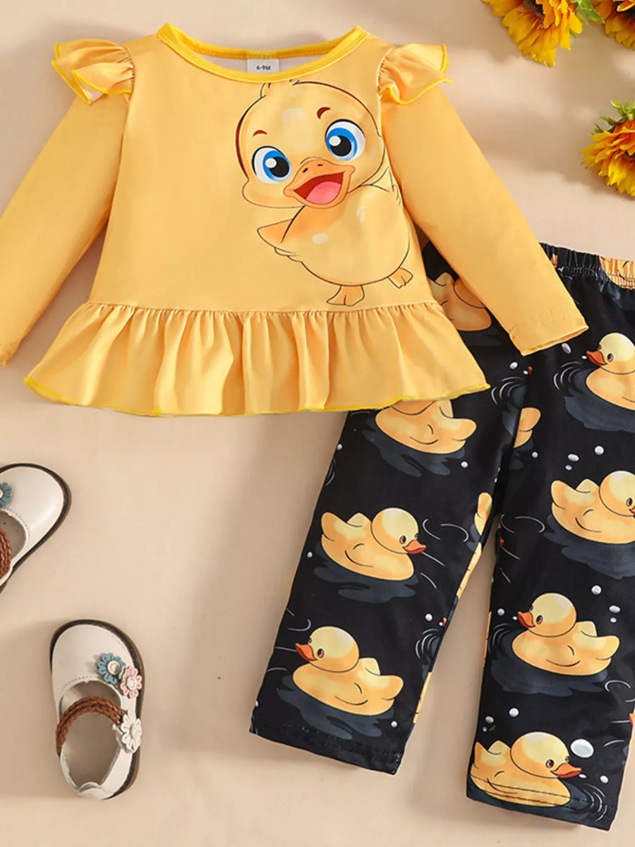 Adventure Club Duck Print Long-Sleeve Top and Pants Set