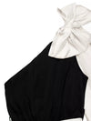 Bow-detail one-shoulder belted wide-leg jumpsuit