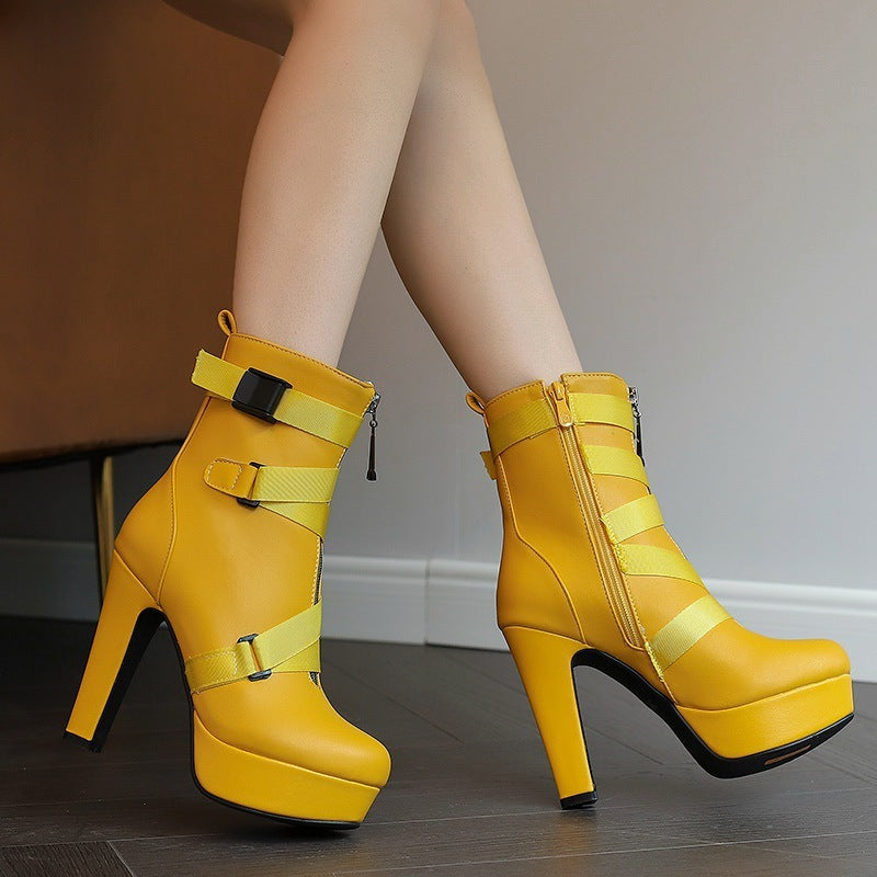 Women's Mid-Calf Chunky Heel Boots | Round Toe PU Leather Block Heel