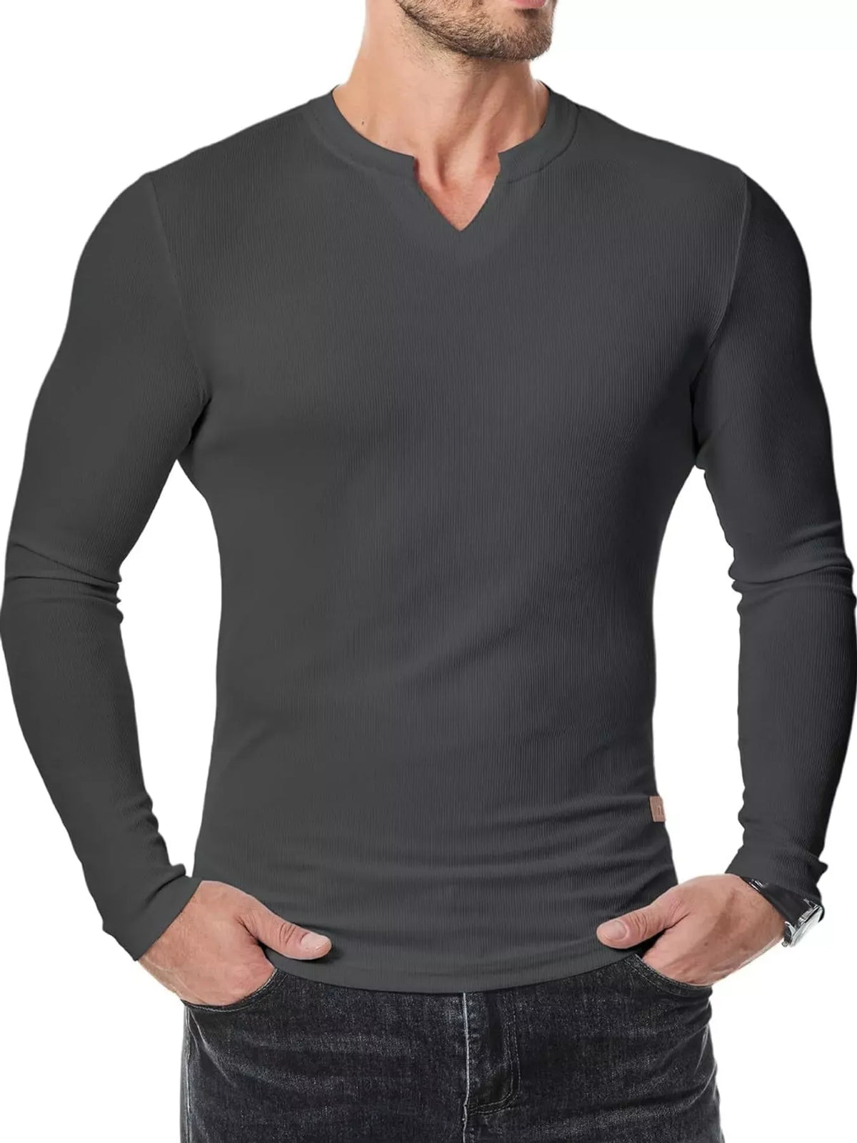 Men's Ribbed Slim-Fit Long-Sleeve Henley — photo 16