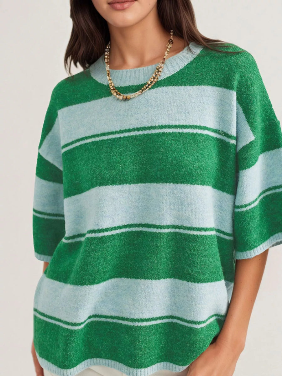 Striped Half-Sleeve Sweater