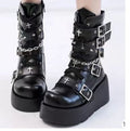 Women's Chunky Round-Toe Dr Martens Style Platform Boots | Side Zipper Wedge Heel