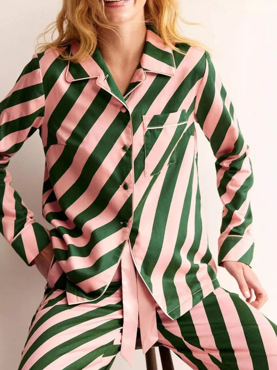 Another view: Striped Long-Sleeve Shirt and Pants Lounge Set