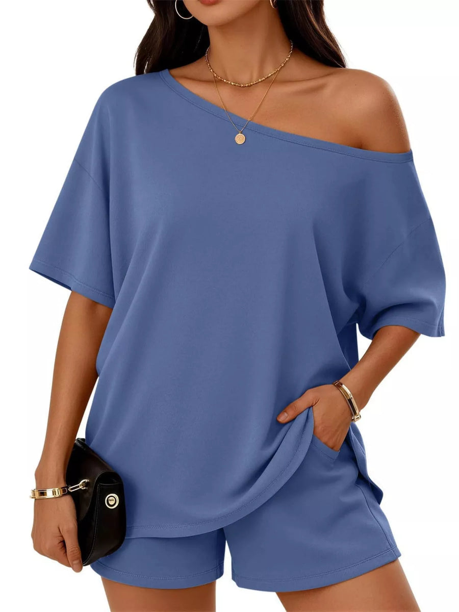 One Shoulder Top & Shorts Set — Plus Size