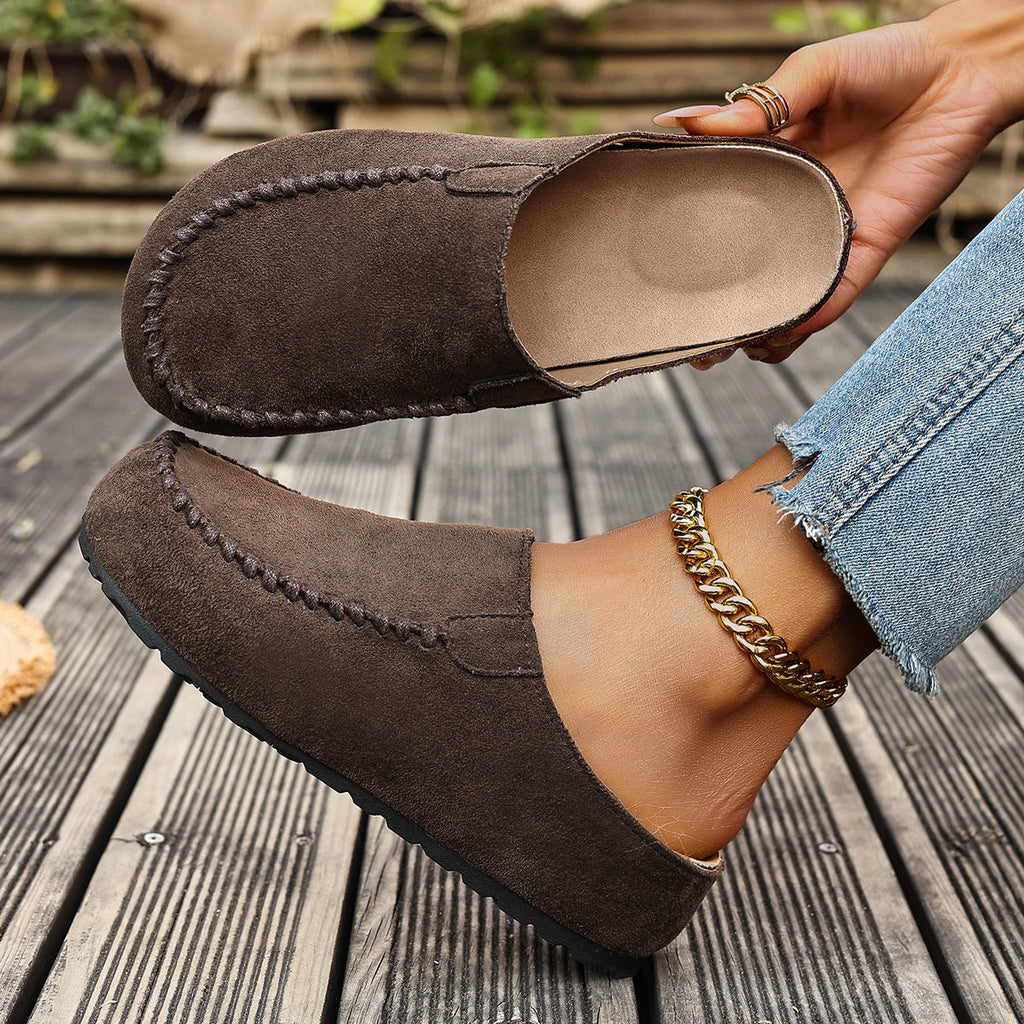 Women's Outdoor Closed-Toe Suede Half-Slipper | Thick PU Sole | Slip-On Vintage Style