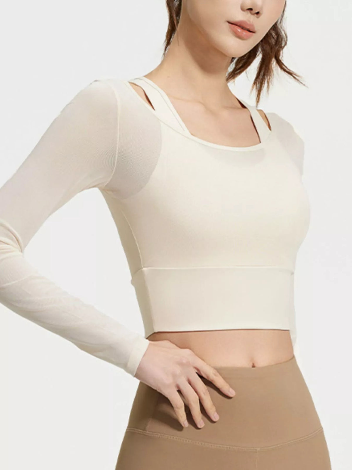 Long-Sleeve Active Top with Built-In Bra