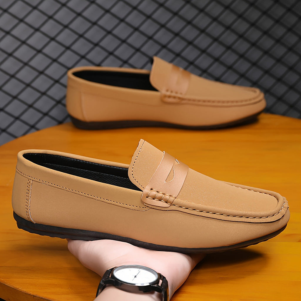 Men's Solid Color Penny Loafers - Slip-On Casual Dress Shoes
