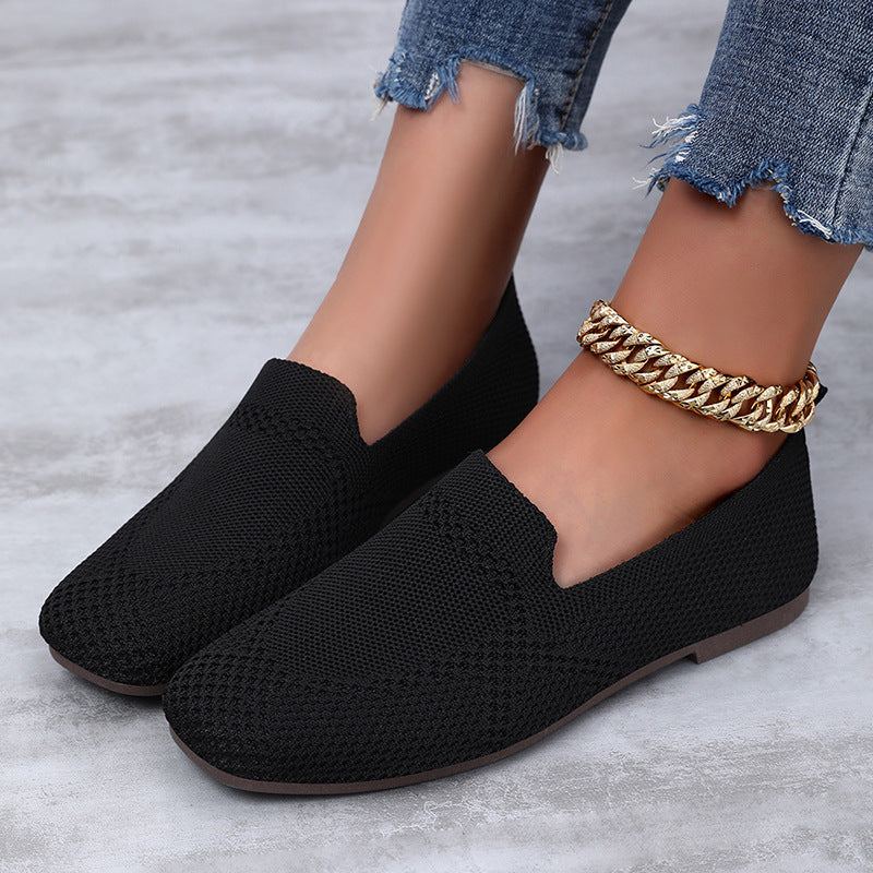 Women's Flyknit Casual Flat Sneakers | Lightweight Breathable Knit Slip-On Shoes