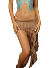 White or brown ruffle mini skirt for women