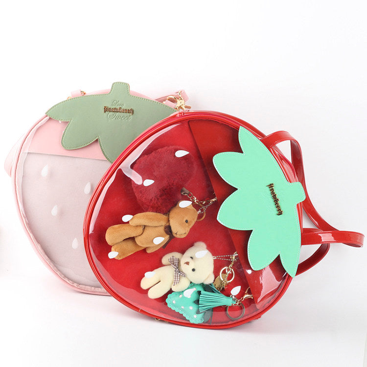 Strawberry Transparent Shoulder Bag | Soft-girl Lolita Tote | Red & Pink