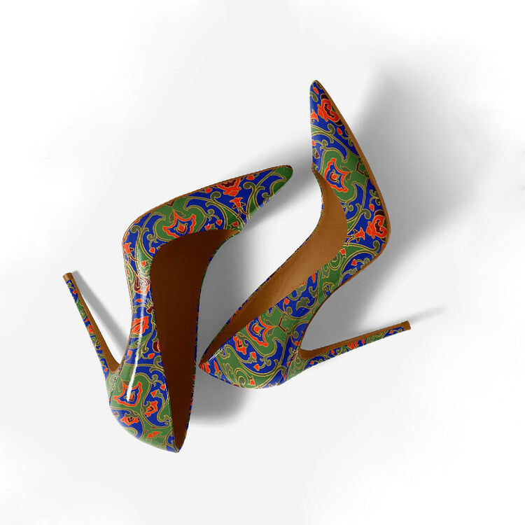 Women's Floral Pointed Toe Stiletto Heels - Vintage Pattern High Heels