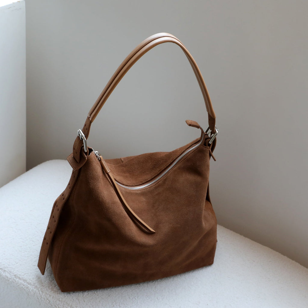 Women's Suede Underarm Shoulder Bag – Soft Structured Crossbody Handbag | Khaki, Caramel, Coffee