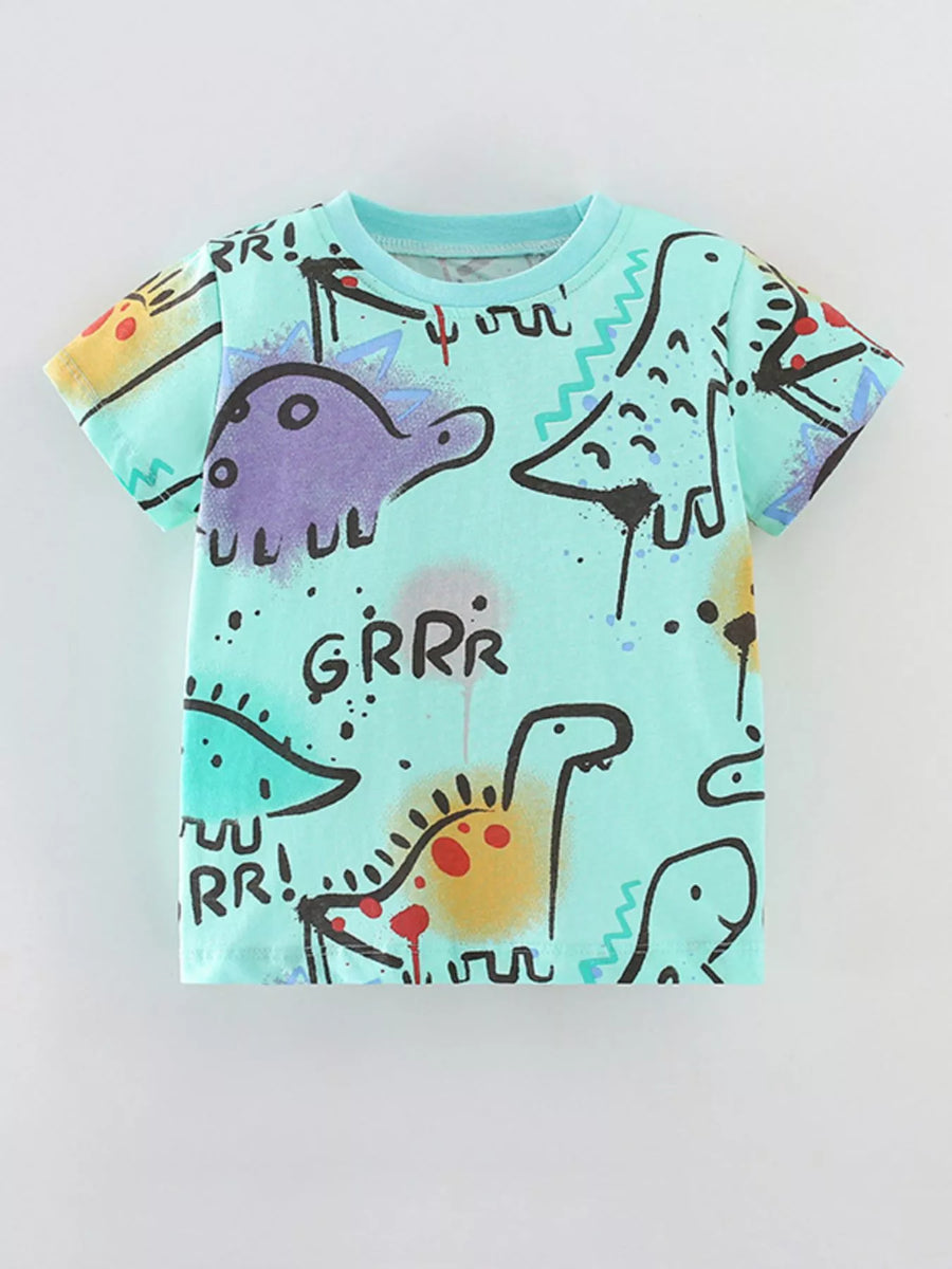 Kids’ Dinosaur-Print Cotton T-Shirt — Multicolor