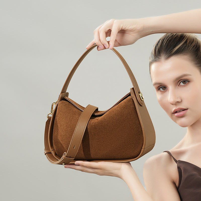 Women's Genuine Suede Leather Crossbody Bag – Vintage Style Shoulder Handbag