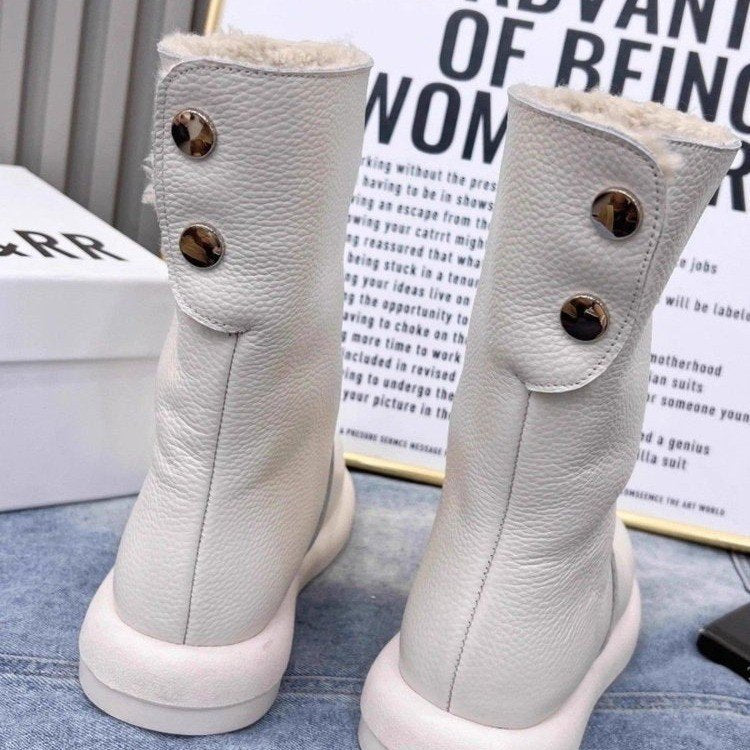 Women's Non-Slip Thick Sole Winter Snow Boots - Warm PU Leather Platform Boots