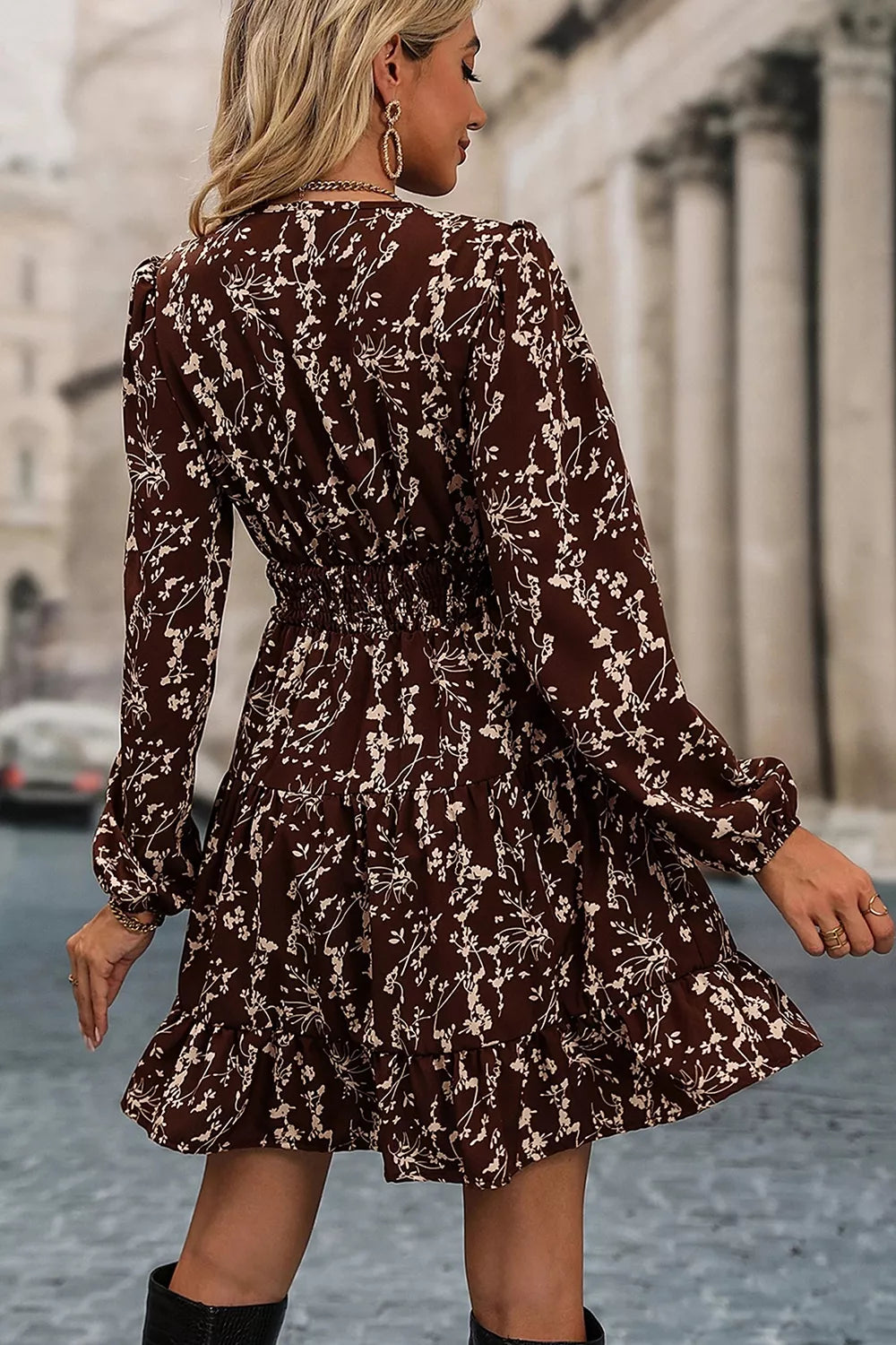Floral Shirred-Waist Mini Dress