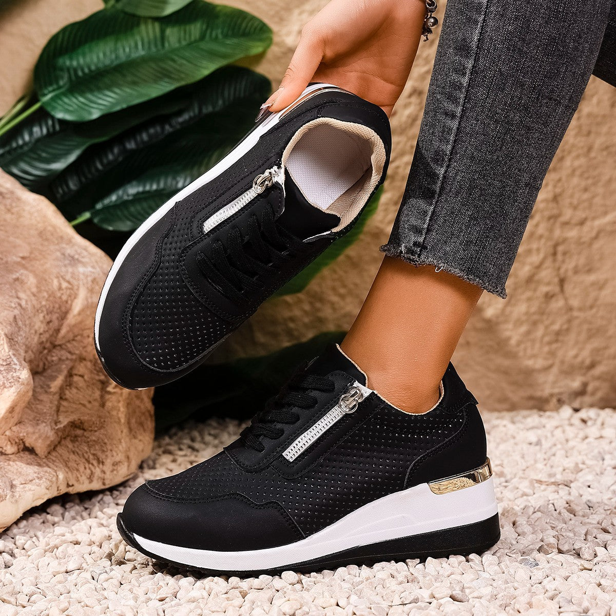 Women's Chunky Block Heel Slip-On Shoes | Round Toe Bow Accent Heels | Black & Apricot