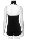Black contrast-ruffle halter romper