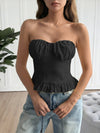 Ruched-bust ruffle-hem strapless top