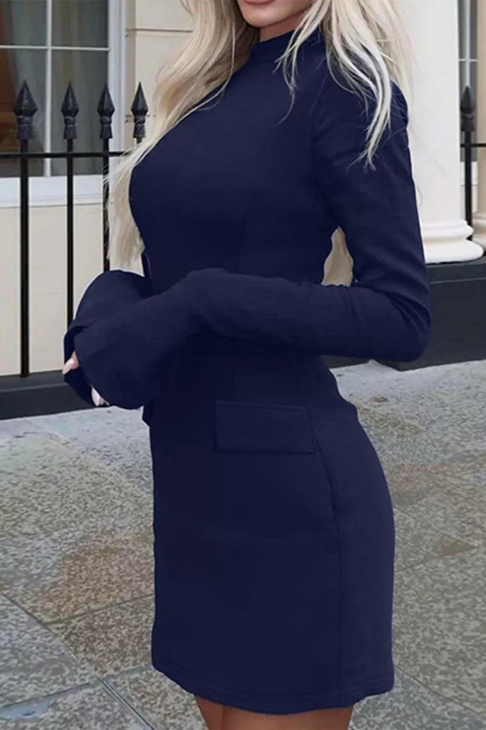 Buttoned Flap-Pocket Mini Dress