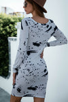 Abstract-print boat-neck long-sleeve mini dress
