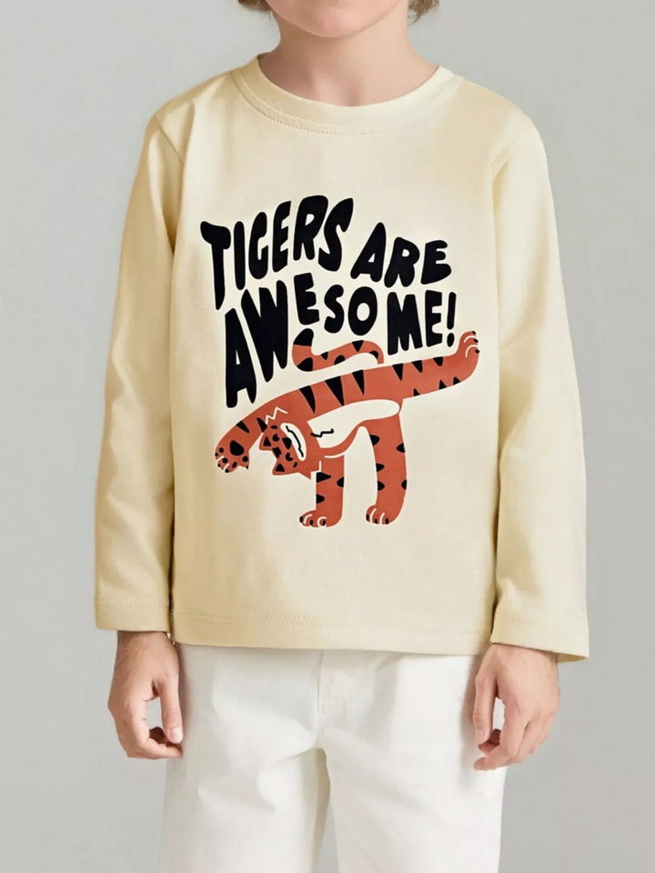 Tiger Graphic Cotton Long-Sleeve T-Shirt — Beige