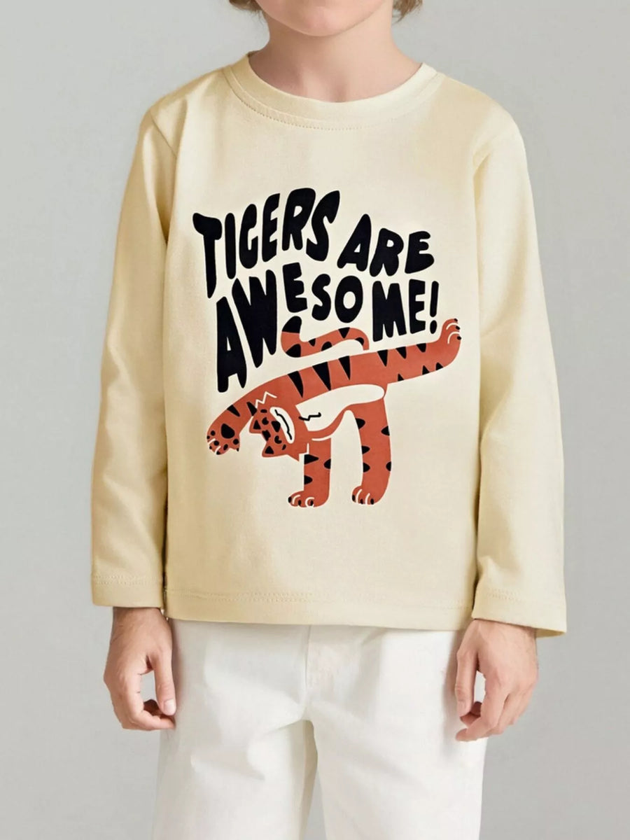 Tiger Graphic Cotton Long-Sleeve T-Shirt — Beige