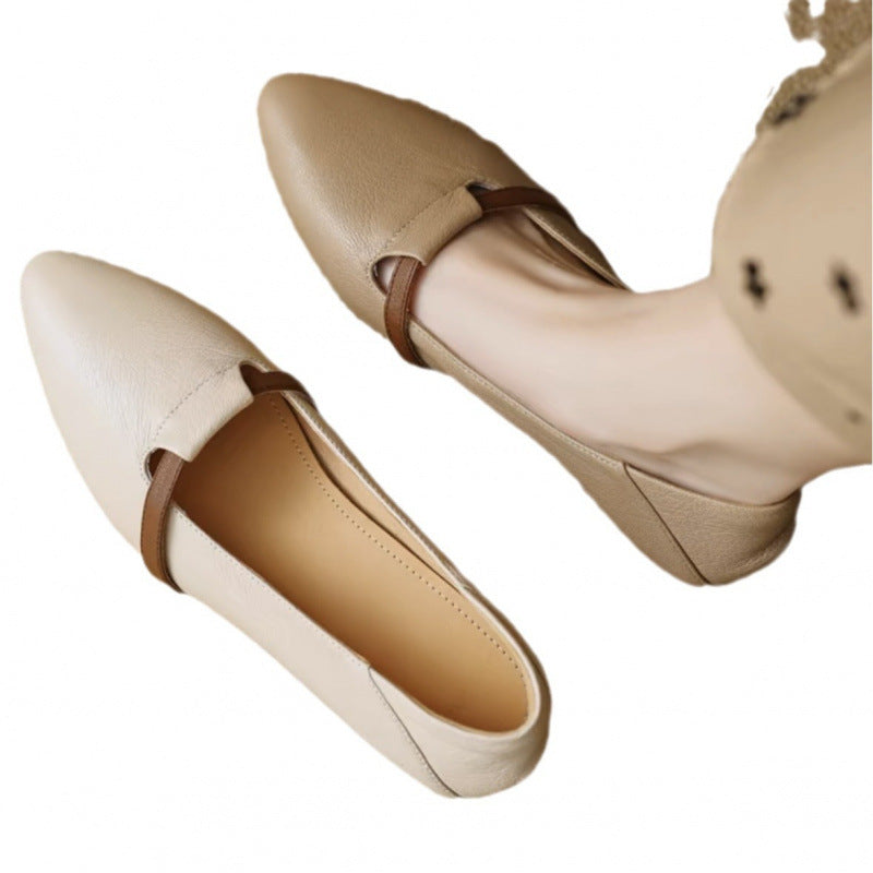 Women's French-Style Suede Low-Heel Pointed Toe Shoes - Elegant Casual Sheepskin Flats